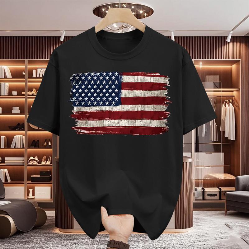 Áo Thun Cotton, Cá Nhân Hóa, In Hình Graffiti Cờ, Ngắn Tay, Cổ Thuyền Cho Nam