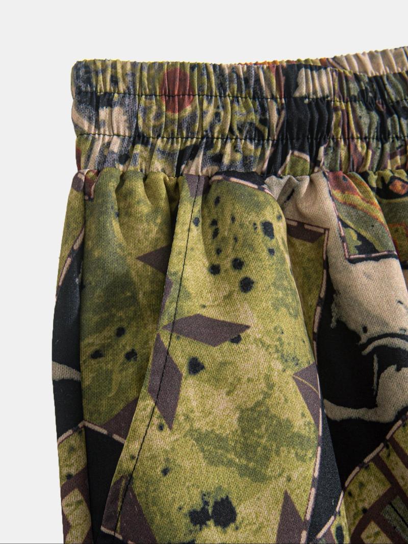 Product Introduction of Men's Ethnic Pattern Drawstring Waist Pants, Casual Comfy Trousers for Summer, Fashion Men's Bottoms for Daily Wear 8