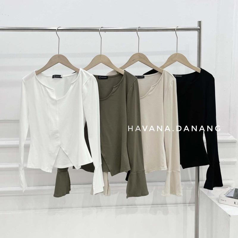 Áo kiểu nữ dài tay phối chuông xẻ giữa HAVANA HE370