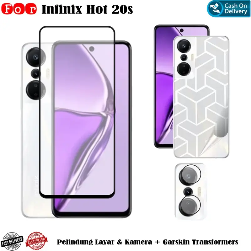 Paket 3in1 Tempered Glass Infinix Hot 20s Anti Gores Pelindung Layar dan Kamera Free Garskin 0