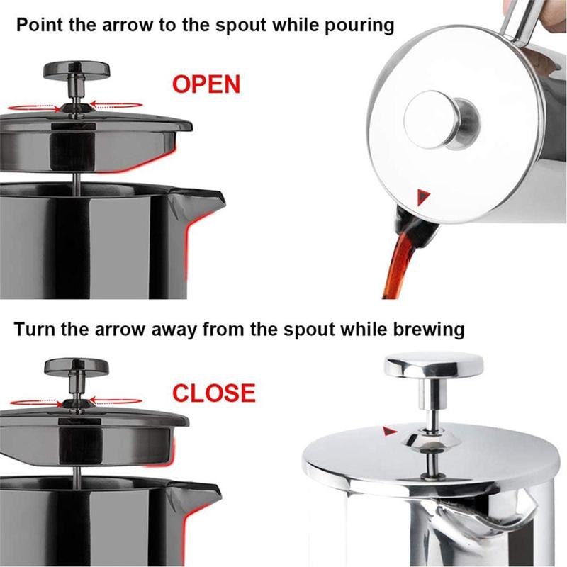 Product Introduction of Coffee Machine Brewing Pot Coffee Pot 304 Stainless Steel Double Wall Double Layer French Filter Press Pot Tea Maker 22