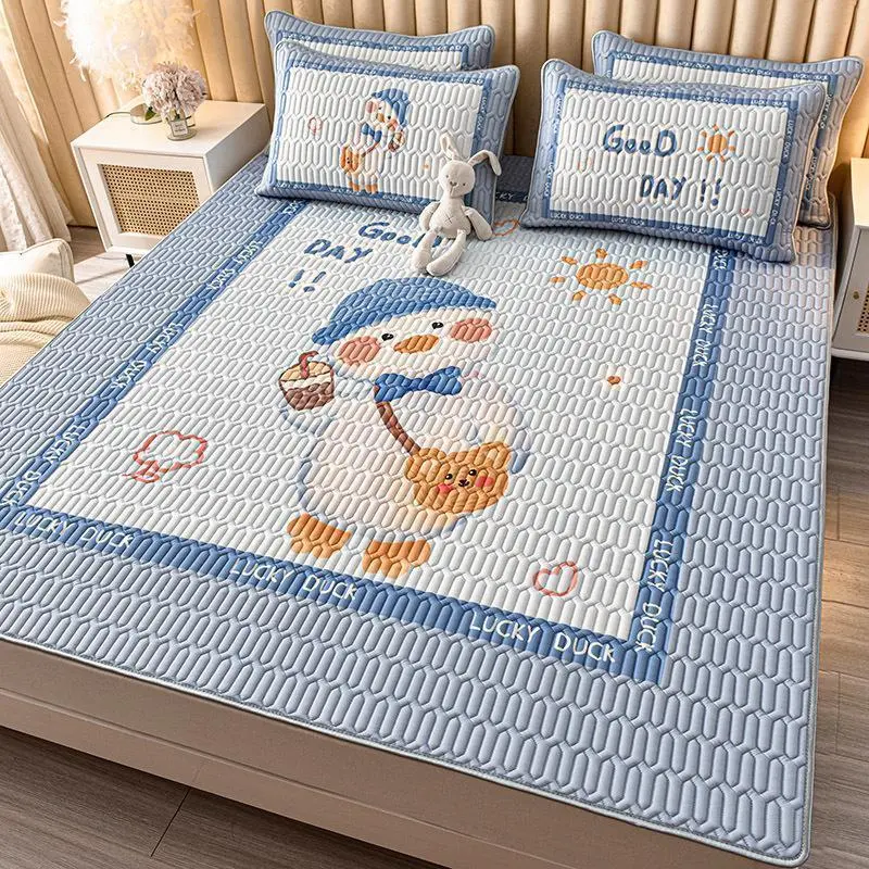 2025 Summer Ice Silk Latex Cooling Mattress Cover Three-Piece Set Machine Washable Children's Student Dormitory Single Mattress Pad