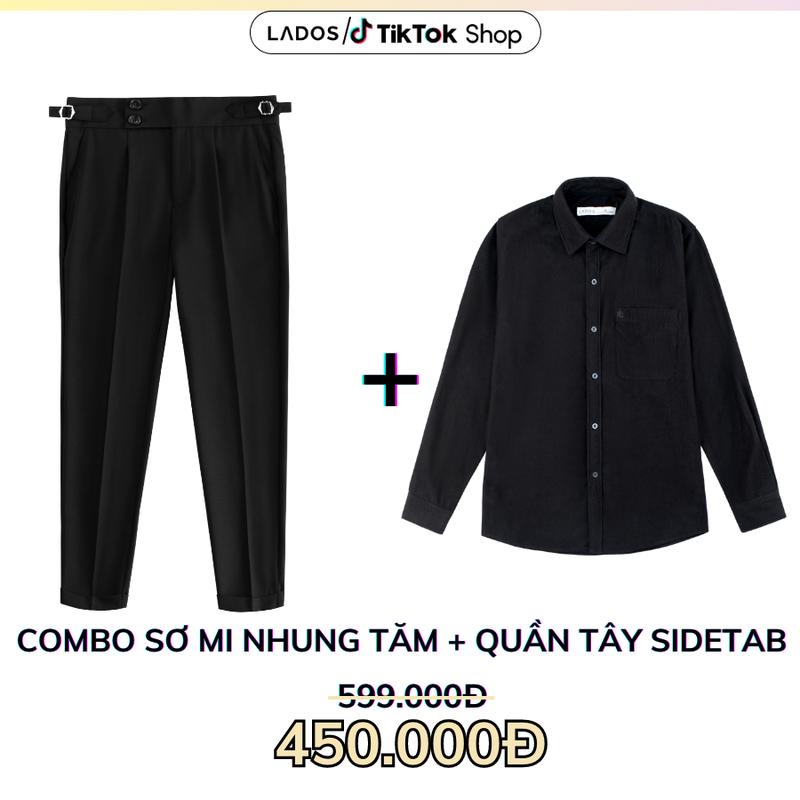 [COMBO ĐỘC QUYỀN LƯƠNG TOÀN THẮNG] Combo Quần Tây Sidetab LADOS - 4093 và Áo Sơ Mi Nhung Tăm đen LADOS - 8111