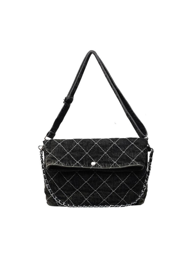 Product Introduction of Women's Elegant Denim Purse Crossbody Bag, Fashionable Chain Decor Crossbody Bag, Trendy All-match Shoulder Bag for Daily Use 2