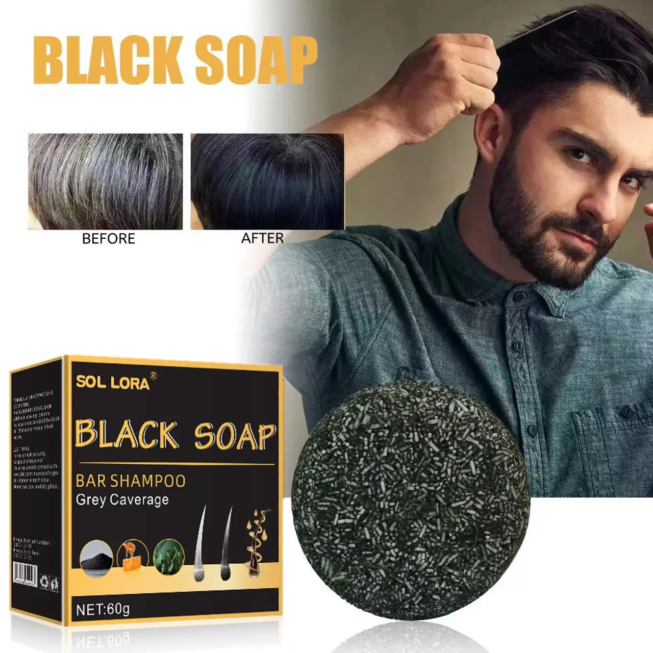 Shampoo Soap Black Thick Hair Care Cleansing Scalp Strengthening Smooth Hair Firming Black Hair Soap