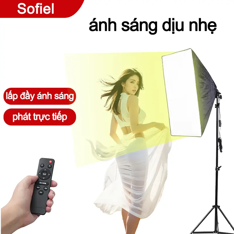 Bộ KIT Studio Chụp Ảnh Sản Phẩm Chân Đèn Min Rui với Softbox 50x70 cm và Chân đèn cao 2m Phụ Kiện Camera