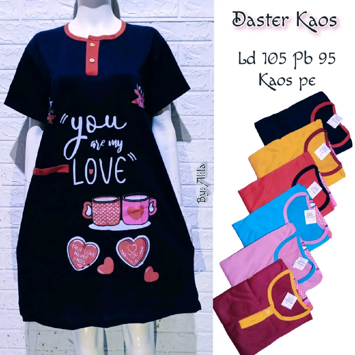 Daster Kaos Cantik Busui Motif love ( DASTER ALESHA STANDART ) kecil