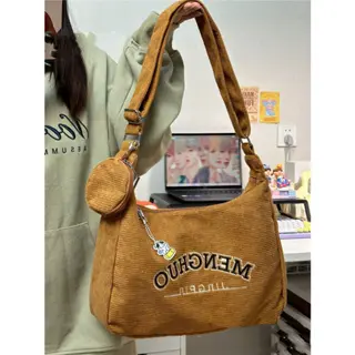 [Shipment From Philippines] Japanese Corduroy Dumpling Messenger Bag Women's College Shoulder Messenger Bag, Large Size Fashion Trendy Shoulder Bagcorduroy shoulder bag korean slingbag