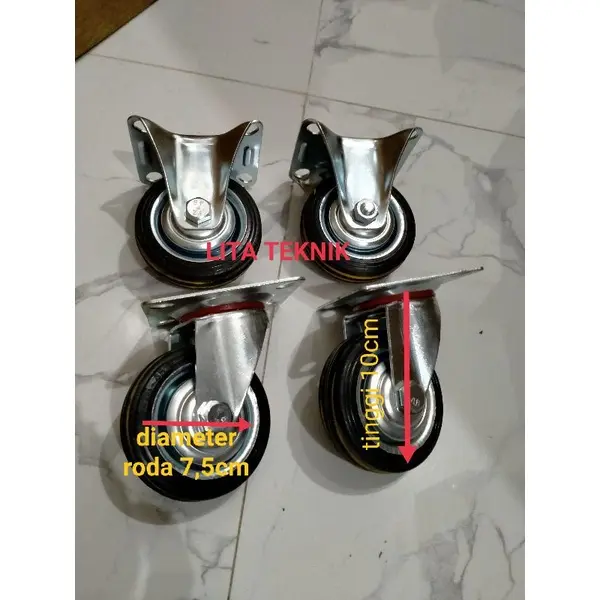 Roda karet 3 inchi roda casters 3" 4pcs roda roly