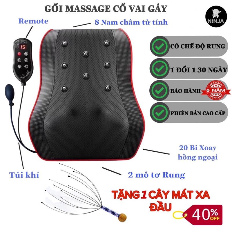 GỐI MASSAGE CỔ VAI GÁY LƯNG EO PHIÊN BẢN CAO CẤP CÓ 2 MÔ TƠ RUNG, CÓ 20 CON BI XOAY KẾT HỢP HỒNG NGOẠI, CÓ REMOTE CẦM TAY, TÚI KHÍ. QUÀ TẶNG CHO NGƯỜI THÂN YÊU . Máy Massage