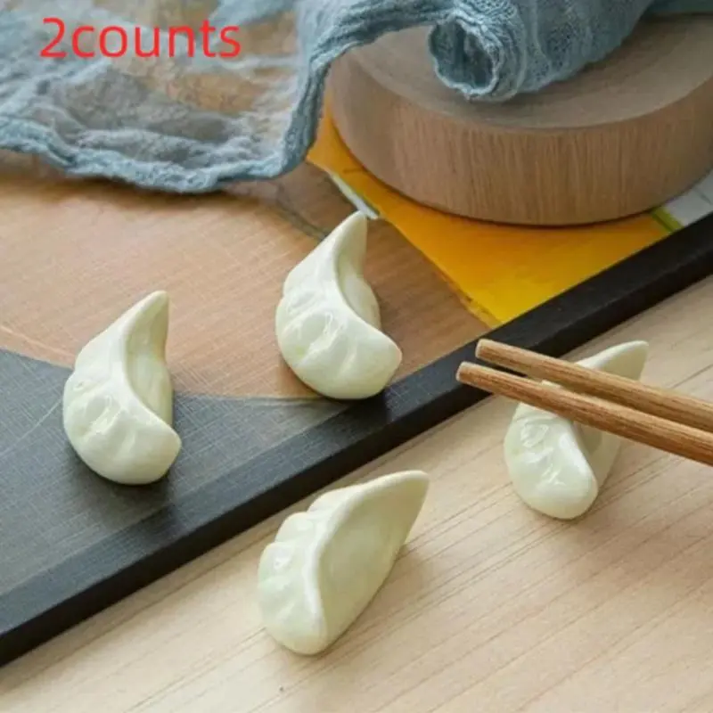 Cute Dumpling Shaped Ceramic Chopstick Holder, 2 Counts/set Japanese Style Chopstick Rest, Kitchen Utensil Holder, Home Organizer 0