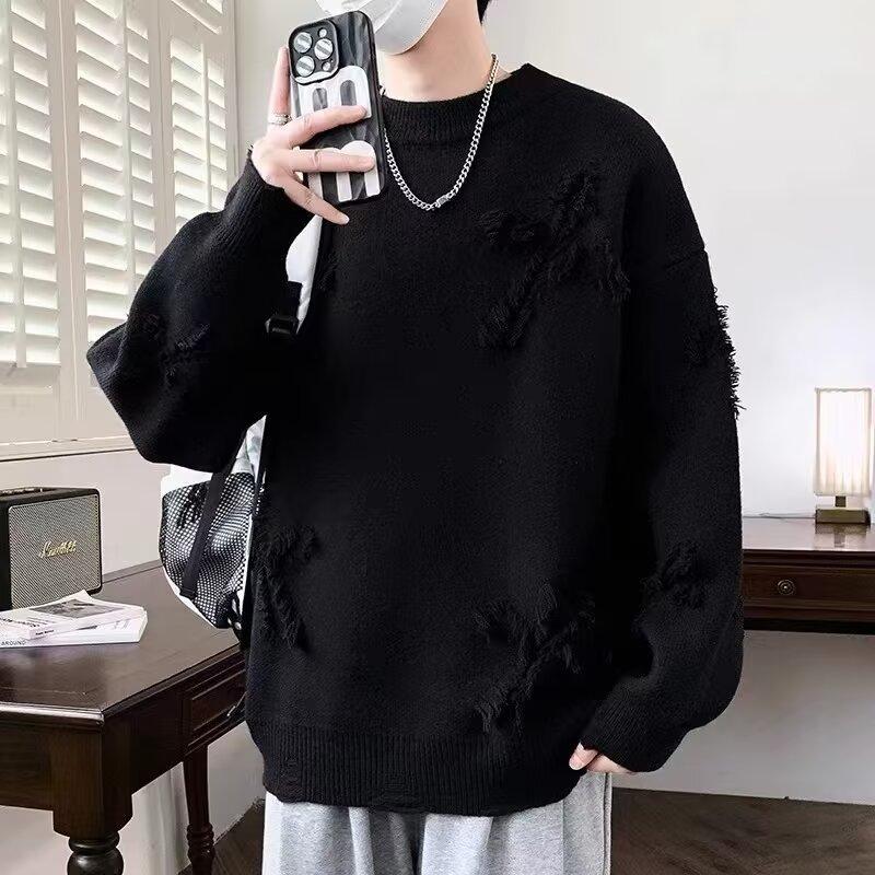 Áo Len Cổ Tròn Dành Cho Nam Giới Phong Cách Mỹ Thiết Kế Rách Và Tua Rua Thương Hiệu Thời Trang Dáng Rộng Rãi Và Thường Ngày Áo Len Dày