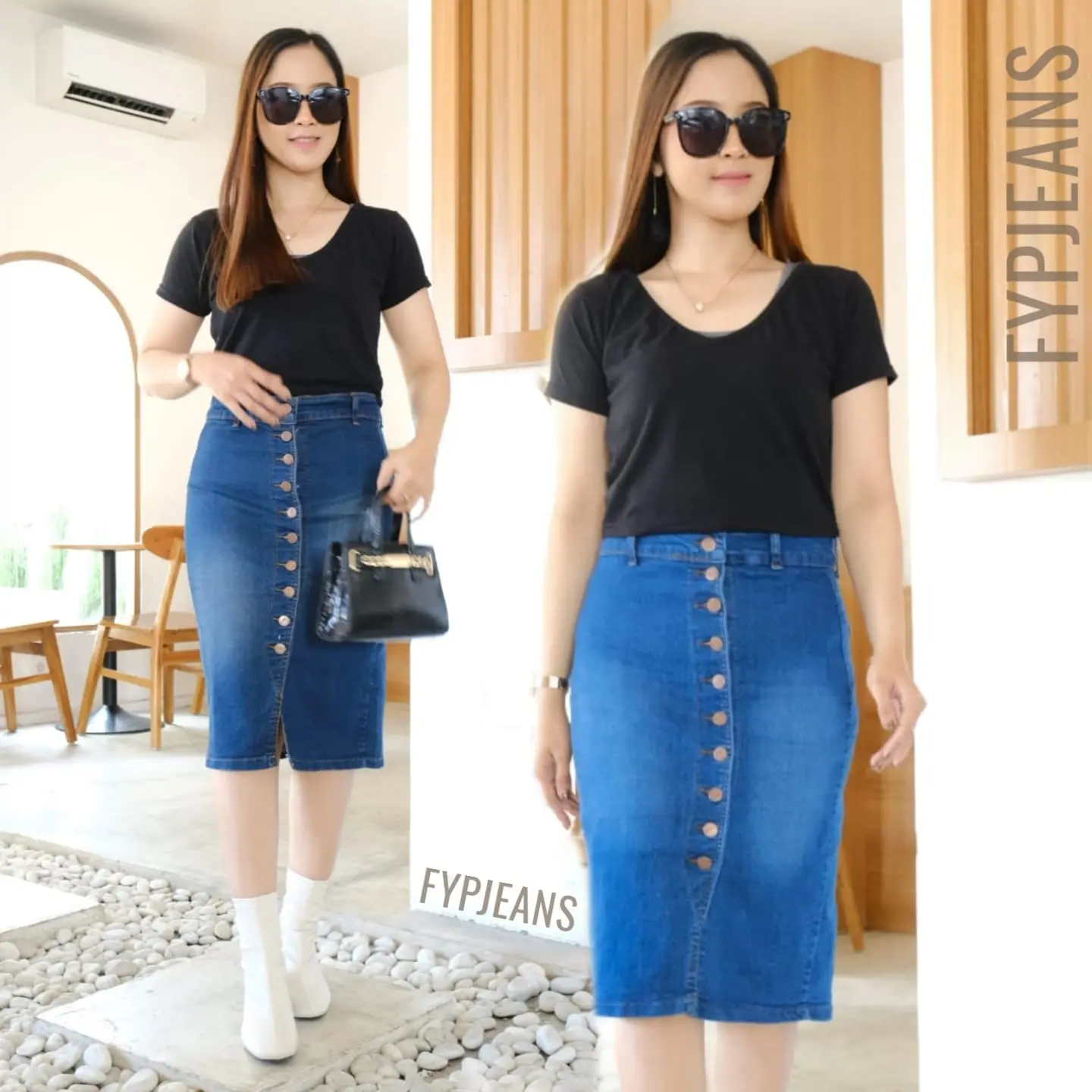 Rok Jeans Span 7/8 Sheline / Rok Jeans Stretch Kancing Banyak
