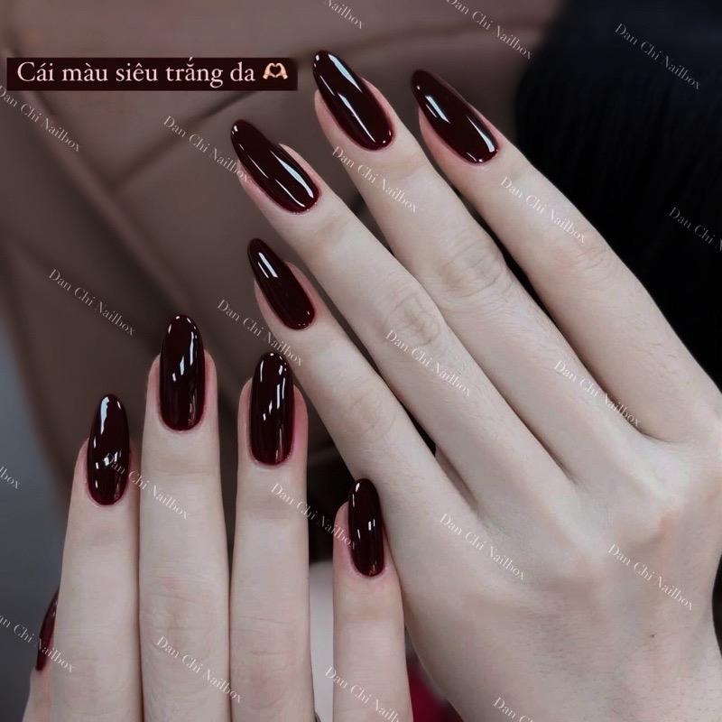  Nailbox Móng Úp Thiết Kế Sẵn Mẫu Sơn Trơn Màu Đỏ Nâu Đậm 