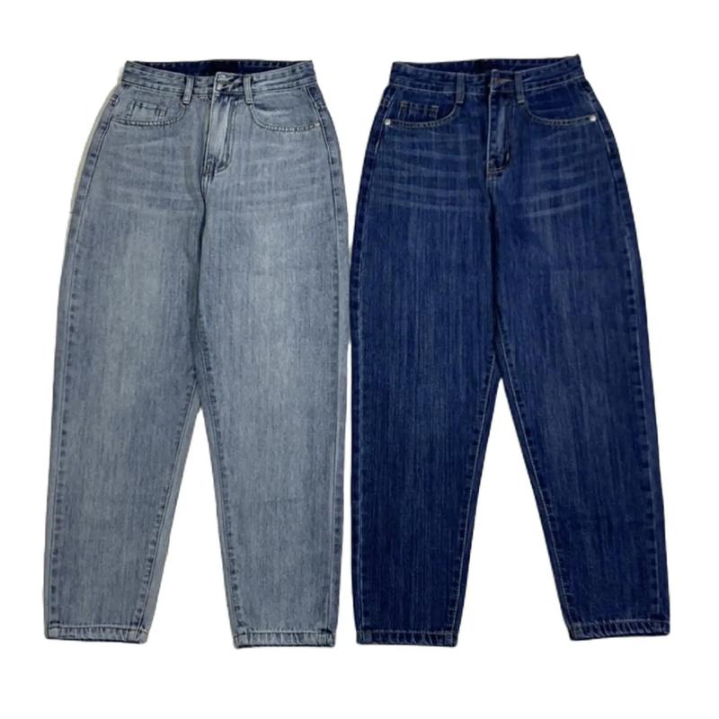 (Vải QC) Quần Jean Baggy Trơn (Từ 40-65kg), Cạp Cao, Không Co Giãn From Rộng QC441 Pants Có Túi Menswear Nam Xanh Nhạt