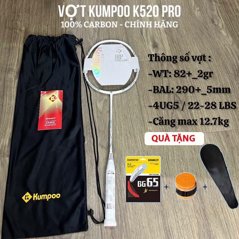  Vợt Cầu Lông KUMPOO K520 Pro Căng Max 13kg Căng Sẵn Theo Yêu Cầu Khung Carbon + Tặng Cuốn Cán Và Bao Đựng Vợt Sport Cán Vợt 