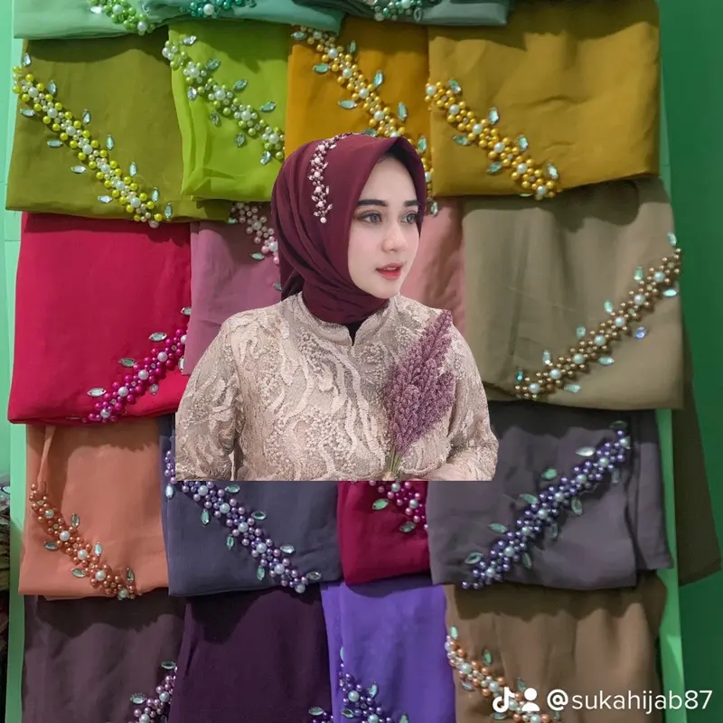 Paket Hemat 6 pcs Hijab Segiempat Payet Bando Mutiara Bella Squere Kerudung Pesta Muslim - Square, Simple Instan Kondangan Mewah - Tebal 0