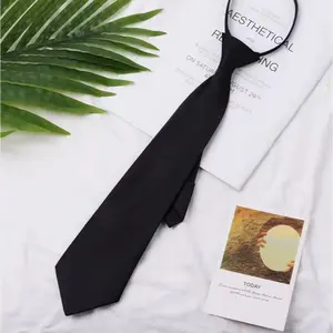 KIAMA - Dasi Hitam Kilap Siap Pakai Dasi Zipper Wanita Pria Pendek 35cm Dasi Resleting Cosplay Bestseller Ukuran Naggung