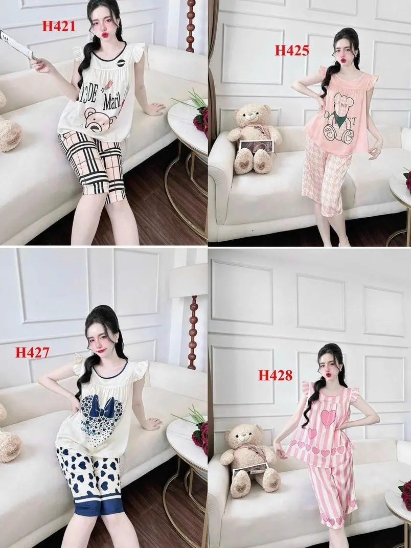 (38-70kg) Đồ Ngủ Pijama  tay cánh tiên quần lửng mềm mát mặc nhà