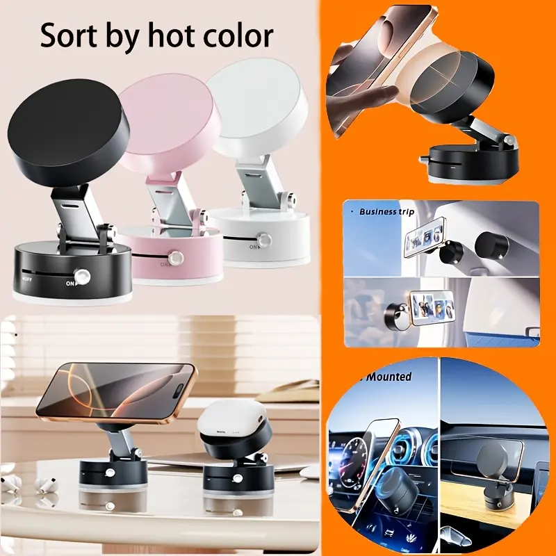 （Chuẩn bị gửi）Giá đỡ cốc hút Chân Không Đa Năng Có Thể Gập Lại Và Có Thể Điều Chỉnh Với Thiết Kế Từ Tính Hai Mặt Chân Không Giá đỡ điện thoại, Thích hợp cho ô tô, Có thể được sử dụng cho các thiết lập khác nhau đỡ  điện  thoại  từ  tính