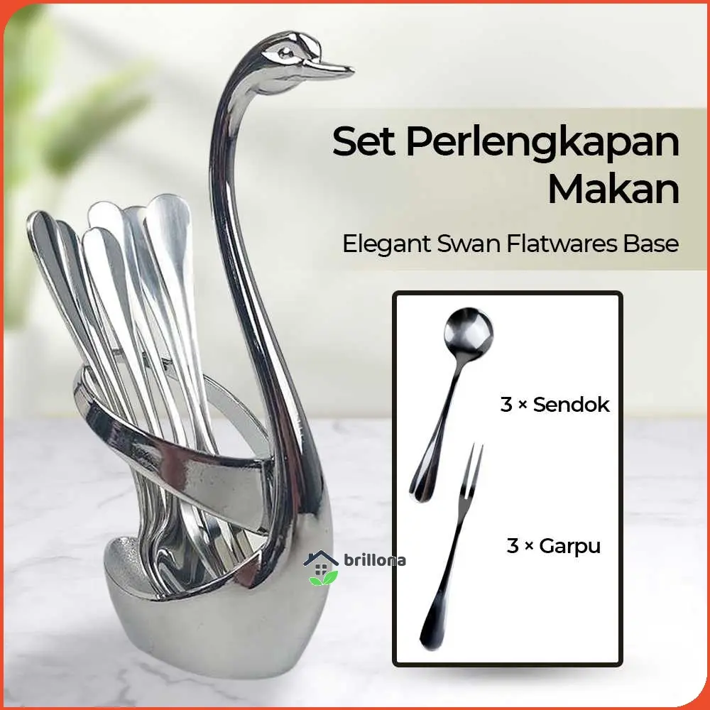 EWIN Set Alat Makan Sendok Garpu dengan Tempat Penyimpanan Angsa - NP311