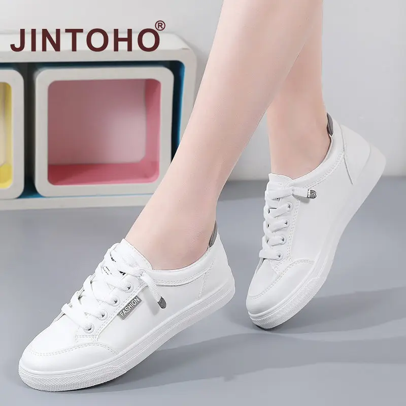 JINTOHO Fashion Women White Sport Shoes Outdoor White Sneakers Casual Flats Skate Board Shoes