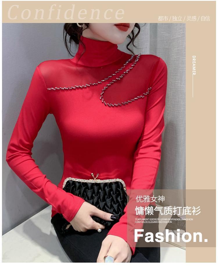 Product Introduction of Áo Mỏng Cho Nữ, Cổ Lọ European Station, Khâu Lưới, Thiết Kế khoét Dài Tay, Dáng Ôm, Hàng Mới Về Năm 2024, Thích Hợp Cho Mùa Thu Và Mùa Đông, Có Dát Kim Cương Top Women Sơ Mi Shirt 2