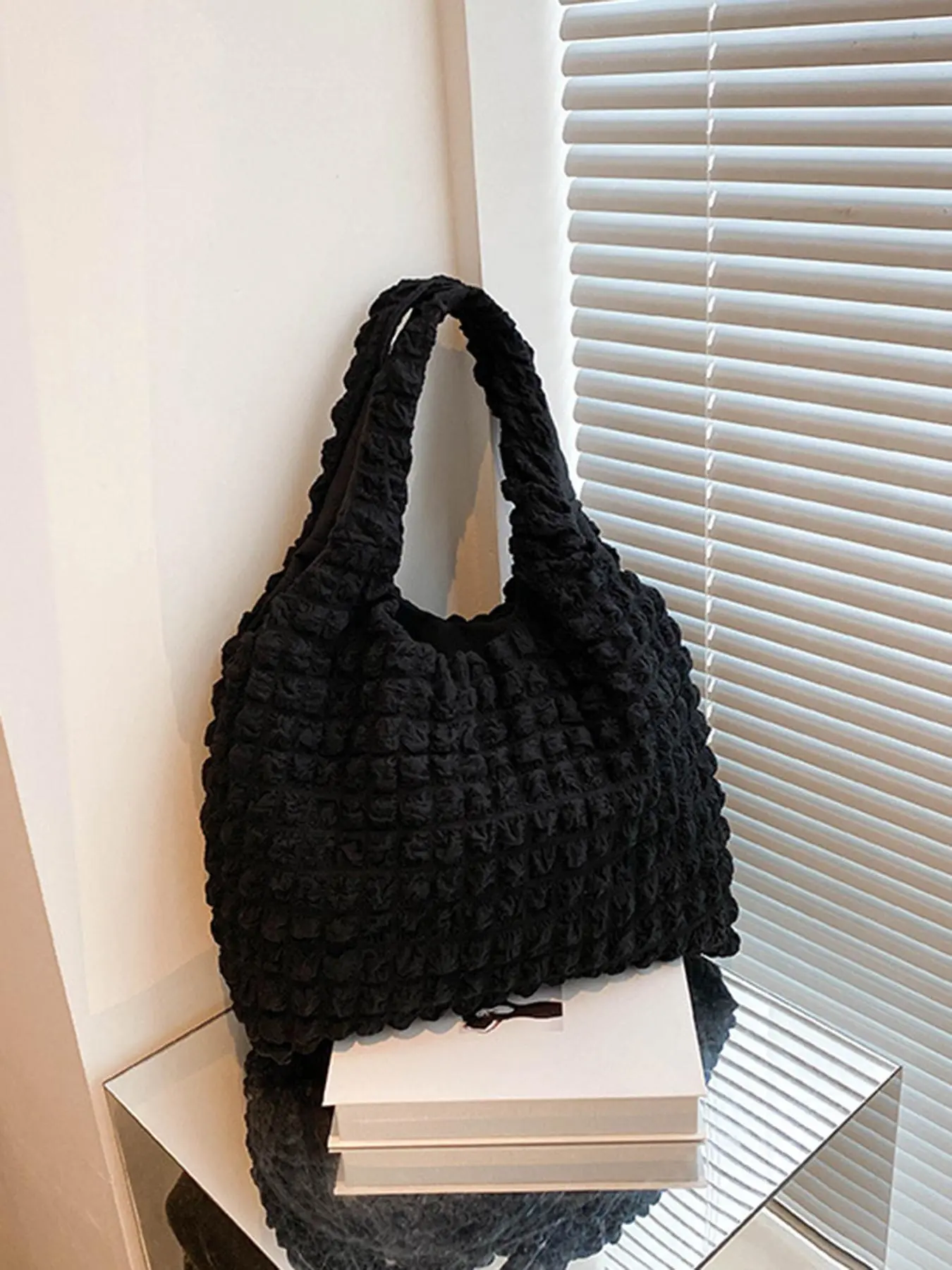 Women's Elegant Summer Plain Color Ruched Design Tote Bag, Casual Large Capacity Handbag & Shoulder Bag, Fashionable Tote Bag For Daily & Travel