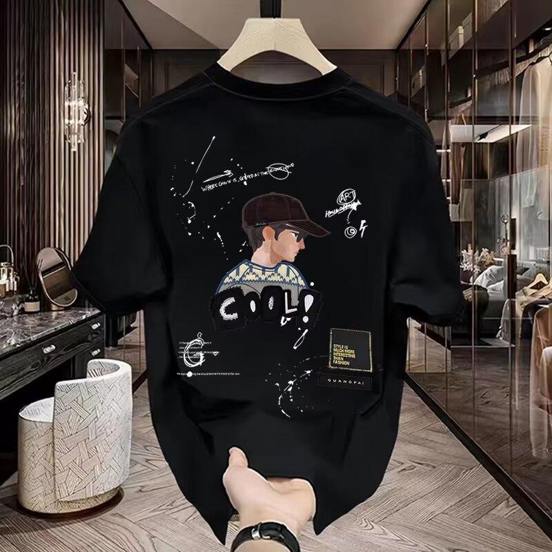 Product Introduction of Cotton 250gsm summer short sleeved T-shirt for men, casual, trendy, fashionable, printed T-shirt, round neck, sports, breathable 6