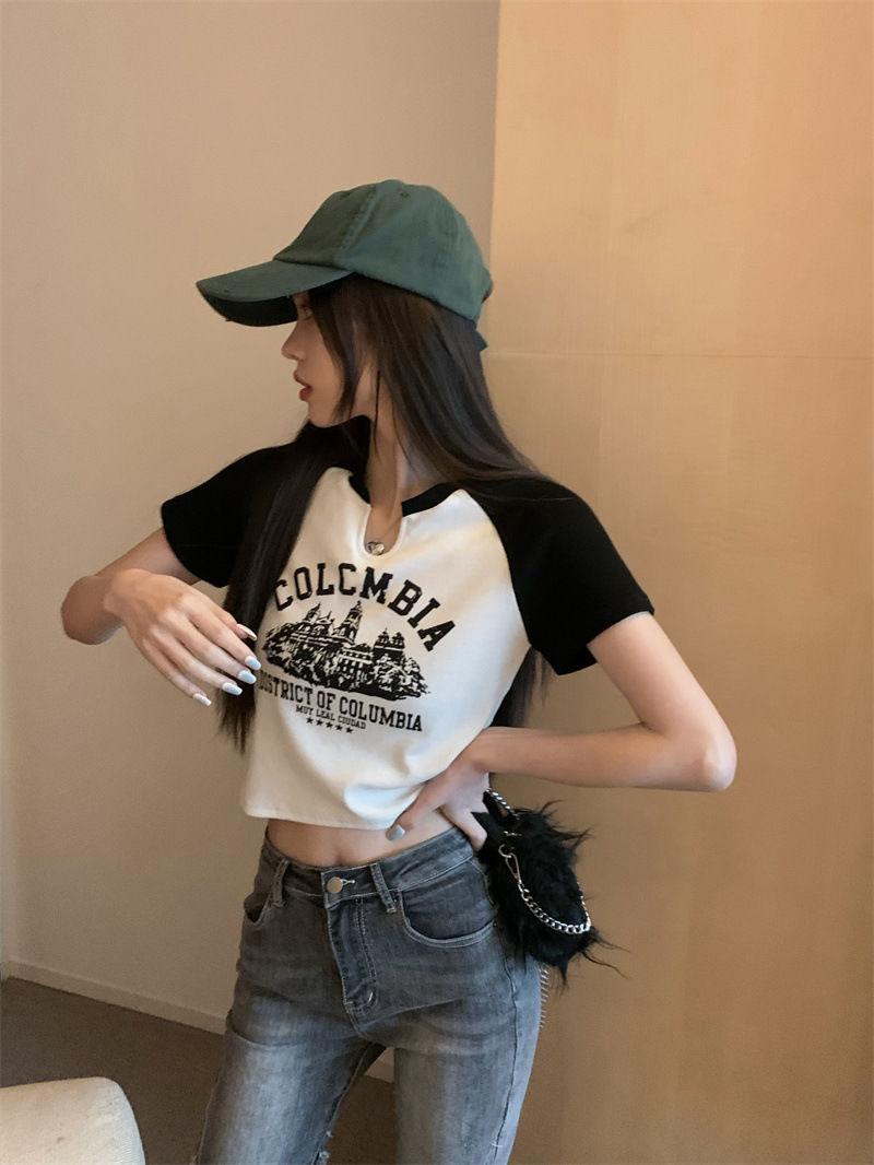 Product Introduction of Trendy V-Neck Short Sleeve T-Shirt for Women Spring Summer 25 Styles Sweet and Spicy American Retro Design Short Student Top Fashion 23
