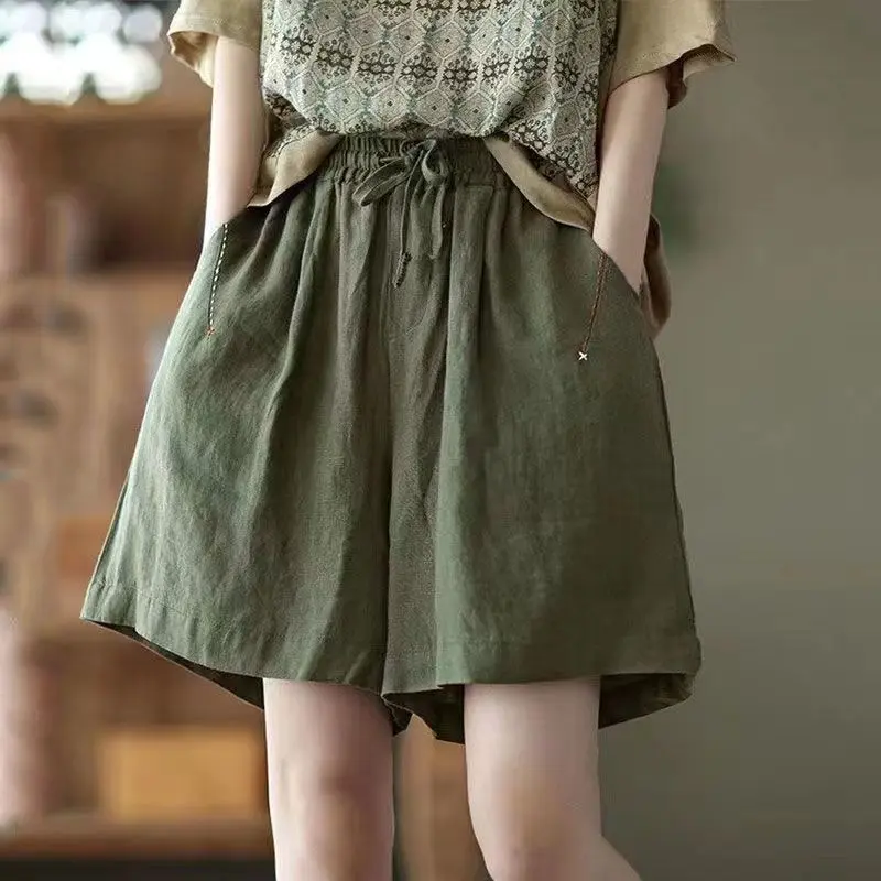 Quần Soóc Nữ Mùa Hè, Ngoại Cỡ, Dáng Rộng Rãi Và Thường Ngày, Làm Bó Sát, Làm Bằng Vải Lanh Bông, Mỏng, Thích Hợp Cho Các Cô Gái Mũm Mĩm, Cạp Cao, Quần Soóc Ống Rộng quần short  cạp trễ  y2k quần  đùi  gấu quần  giả  váy  thun