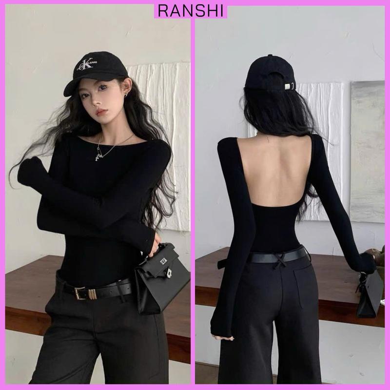 Bodysuit Tay Dài Hở Lưng RANSHI Kiểu Dáng Ôm Sát Tôn Body Áo Bodysuit Nữ Áo Liền Thân Khoét Eo Cao Chất Thun Tăm Co Giãn Bodysuit Đi Biển - RBS031 Nữ Women Top