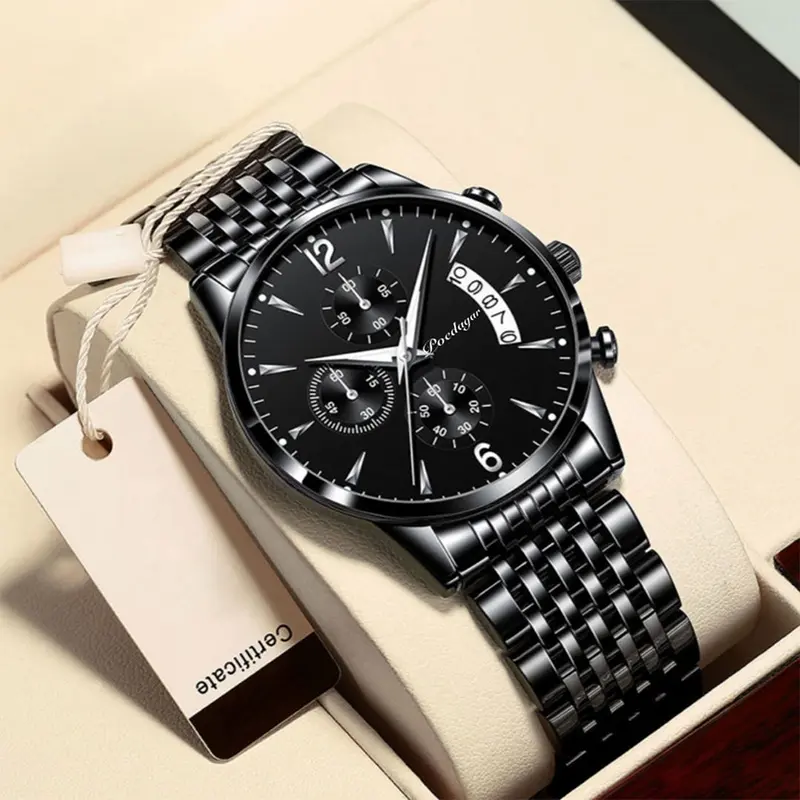 Đồng Hồ Nam POEDAGAR Full Đen Đồng Hồ Đeo Dây Thép Sang Trọng Tinh Tế GiàY Đeo Tay Watch 2