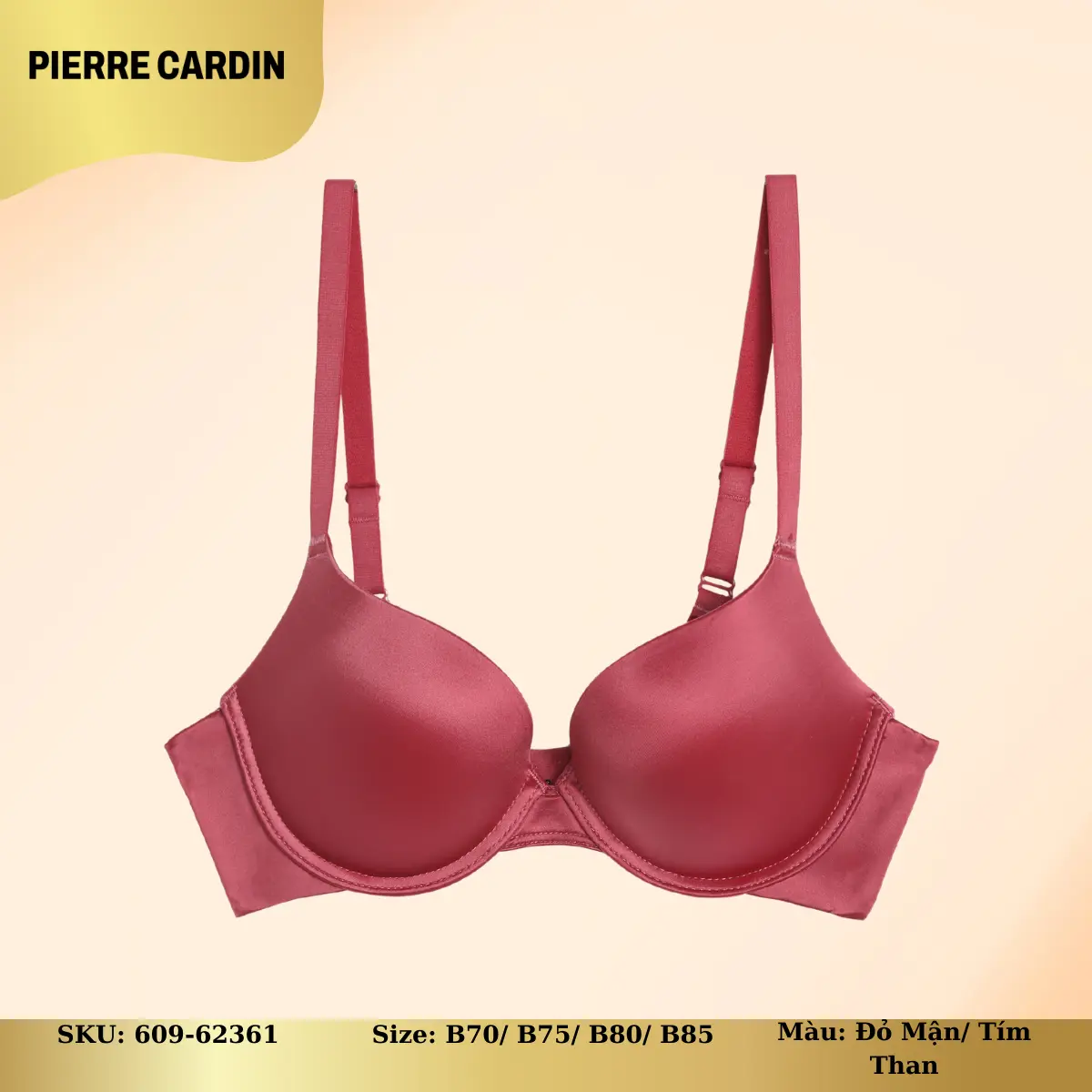 Áo lót nữ 609-62361 nhãn hiệu Pierre Cardin, có gọng, cúp xéo 3/4, mút nâng nhẹ Women