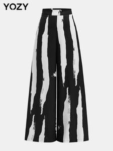YOZY Women's Spring & Fall Fashion Brush Print Wide Leg Pants, Casual Loose High Waisted Trousers for Daily Going Out Streetwear, Women's Bottoms