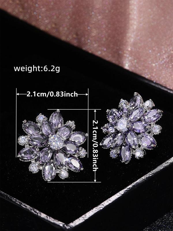 1 Pair Artificial Gemstone Decor Hollow out Flower Design Stud Earrings, Elegant Matching Jewelry for Party, Trendy Daily Clothing Decor for Girl 5