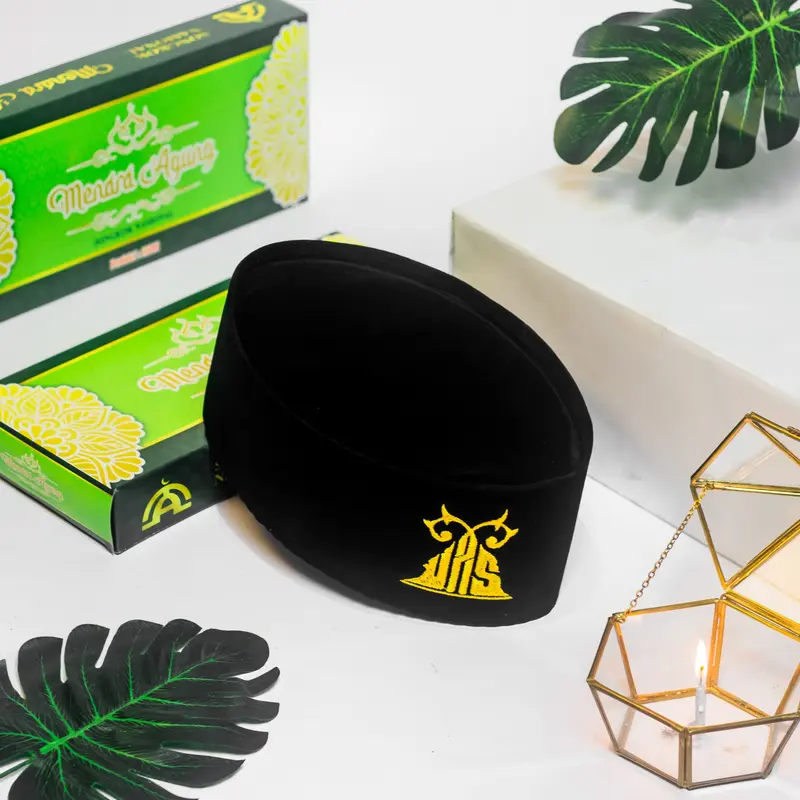 Peci Songkok Kopiah Motif UAS Ustadz Abdul Somad Songkok Pria Muslim Anak Anak Dan Dewasa Motif Bordir Logo Uas Tinggi 9 cm Bludru Hitam 1