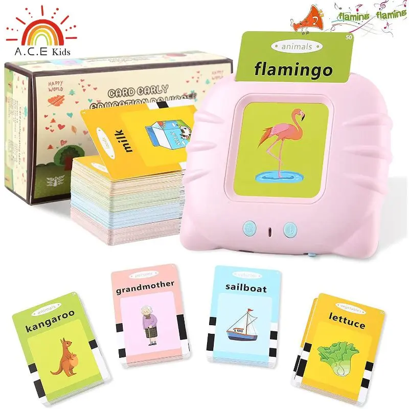 ACE Kids smart English speakers educational toys preschool education universal learning card early education device 2-3 years old sound flash card reader learning toys 112 Cards 224 Words