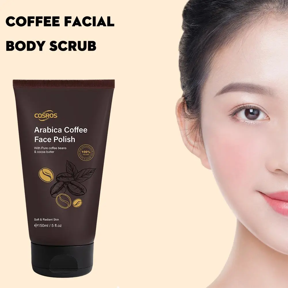 Kem tẩy tế bào chết cà phê, 150ml, tẩy tế bào chết mặt và cơ thể, với muối biển Chết, để dưỡng ẩm, V8H9