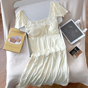 Baju Tidur Lengan Pendek, Untuk Wanita, Bahan Campuran Kapas Tencel, Sokongan Bra Terbina dalam, Sesuai untuk Dipakai Rumah Musim Panas, Selesa dan Menyejukkan, Sesuai untuk Pakaian Tidur