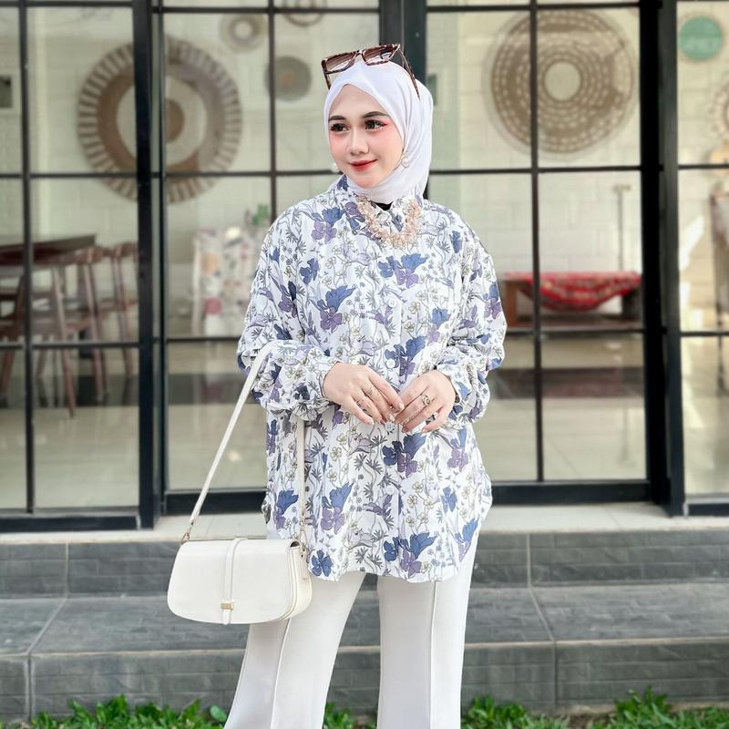 Product Introduction of Kemeja Crinkle Motif Oversize Kemeja Atasan Wanita Panjang Baju Remaja 6