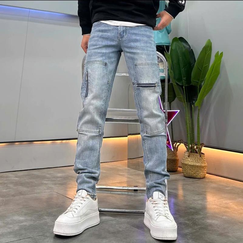 Quần jean nam dây xích chất vải dày dặn co giãn mềm mại Menswear Pants Cotton (Mã 122 & 123) - Có Túi