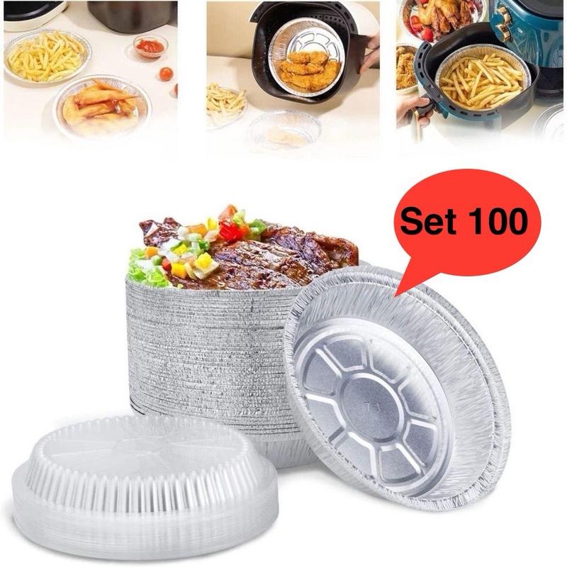 Combo 100 Khay Giấy Bạc Đựng Đồ Ăn Lòng Sâu Kích Thước 22cm Lót Đồ Chiên Không Dầu Lò Nướng