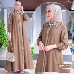 Inayah Dress Bordir Bahan Polo Linen Dress Kondangan Kasual Model Korean Style Viral Gamis Abaya Hitam Muslim Tangan Wanita Mewah Dewasa Kaftan Maxi