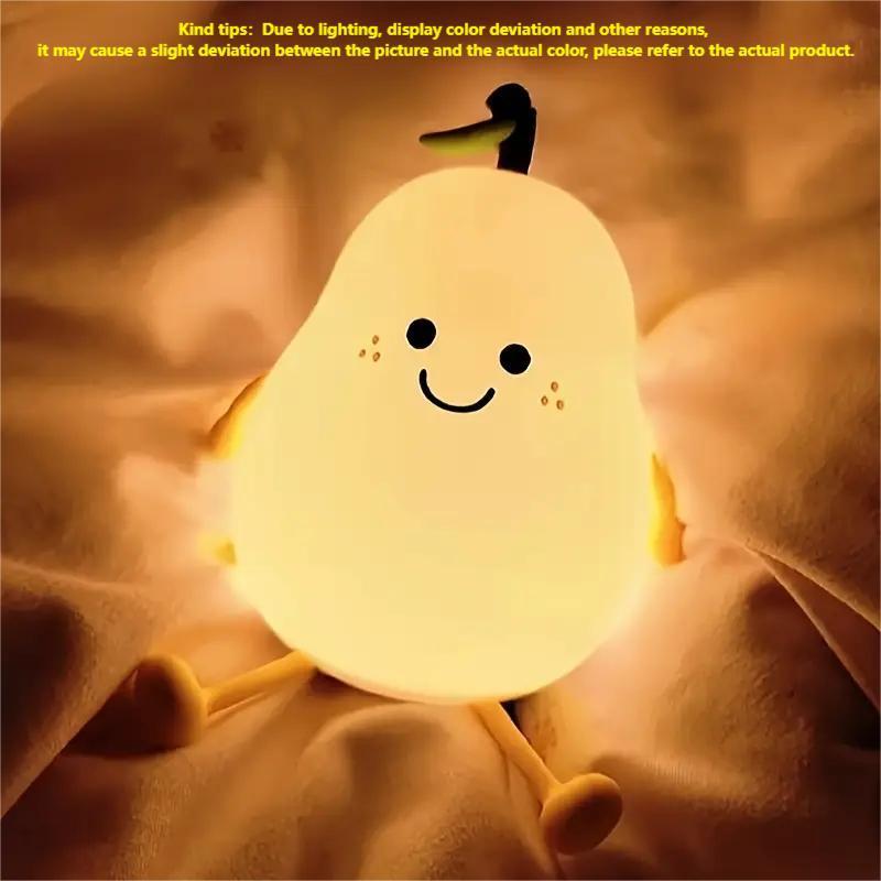 Cartoon Pear Shaped Night Light for Birthday Gifts, USB Rechargeable Color Changing Night Light, Ambient LED Lights for Bedroom Nursery Bedside Home Living Room Decor, Cute Bedroom Decor 3