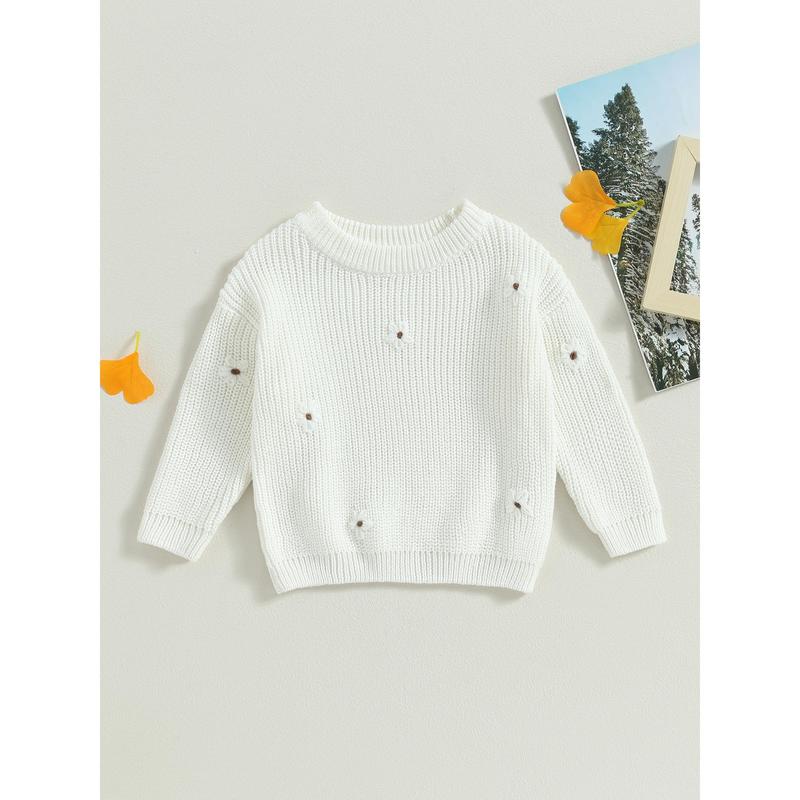 Baby Girl Sweater, Long Sleeve Crew Neck Flower Warm Knit Pullover 5
