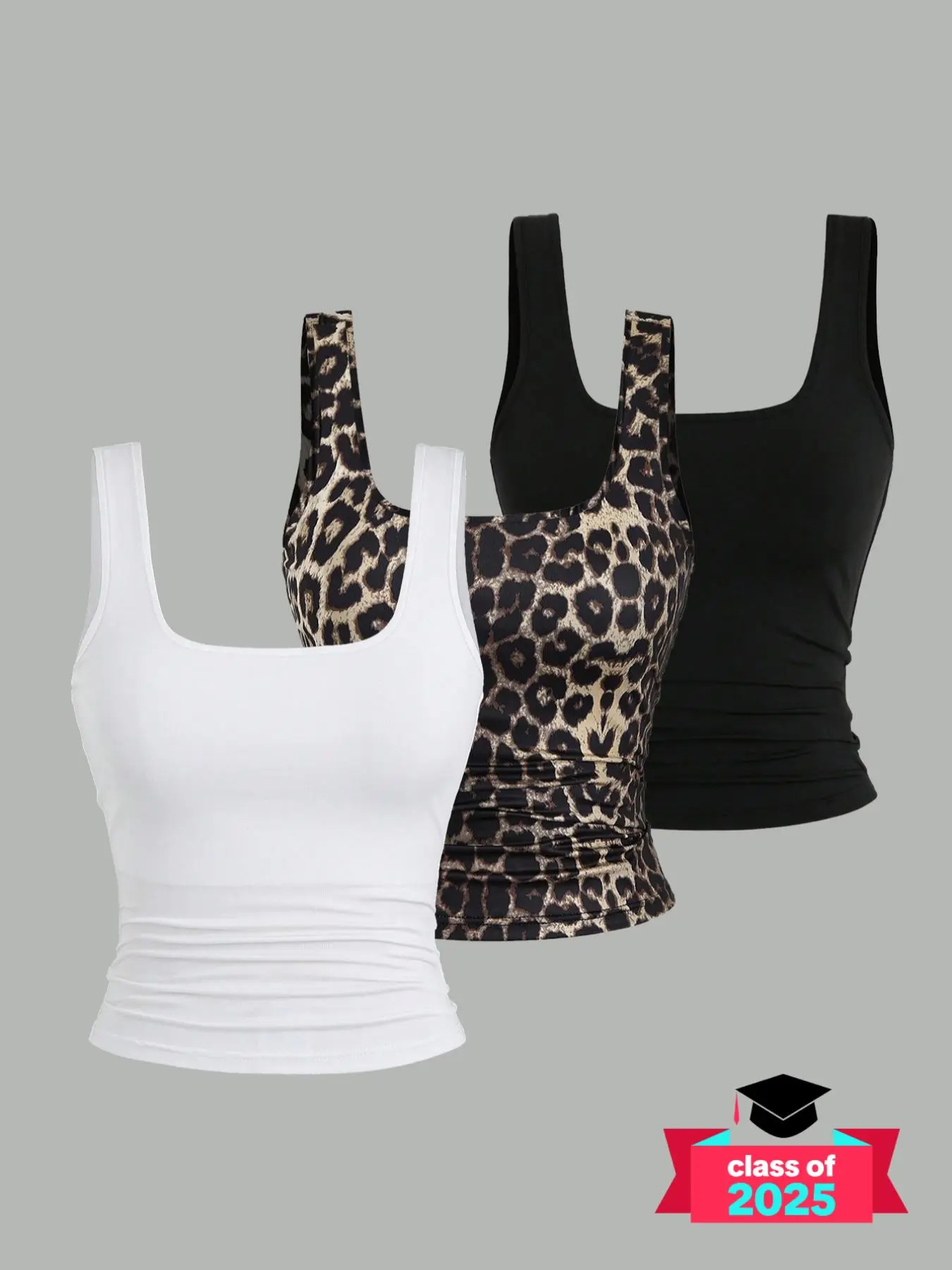 【Plus Size】 Plain & Leopard Print Tank Top, Casual Sleeveless Top for Summer, Tops for Women, Women's Clothing for Daily Wear