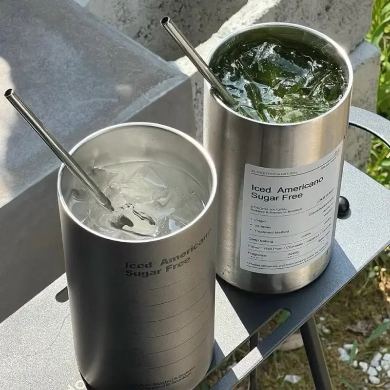 Ly giữ nhiệt America tặng kèm ống hút inox; ￼Ly giữ nhiệt ICED AMERRCANO Inox 304- Cốc Giữ Nhiệt có kèm ống hút (600ml) binh  giu  nhiet