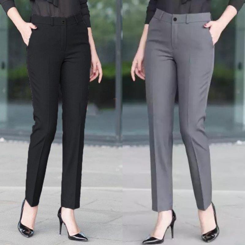 Quần tây nữ công sở dáng baggy ống đứng vải mềm cạp cao Quần nữ lưng cao đi học chất tuyết mưa màu đen trơn mềm Pants Denim Ong Women Kem