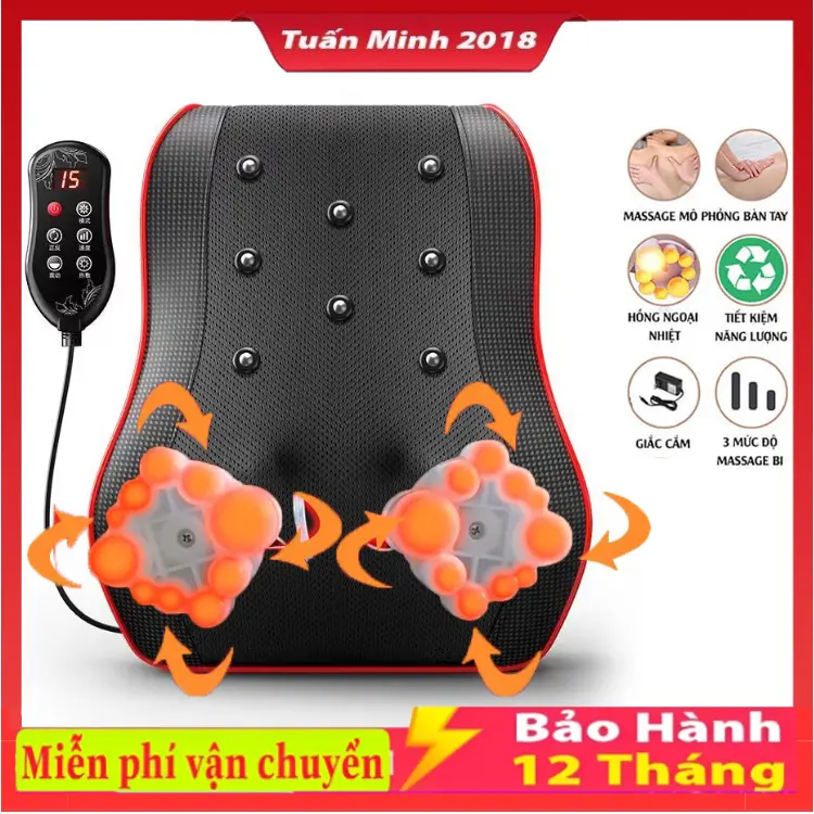 Gối massage cổ vai gáy 20 bi, Máy mát xa toàn thân đa năng vai, gáy, cổ, chân, tay, lưng và cột sống , bảo hành 12 tháng